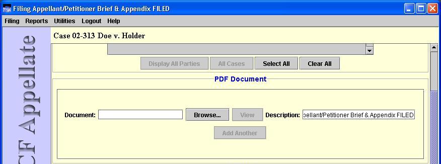 Select PDF document dialog box