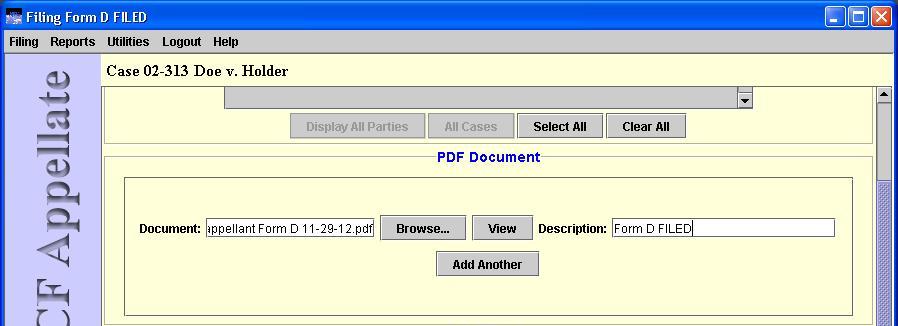 Select PDF dialog box