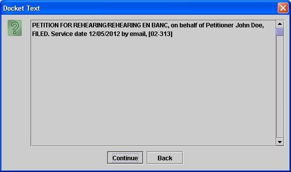 Docket Text dialog box