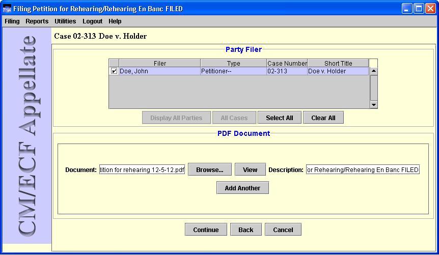 PDF Document area with one document added