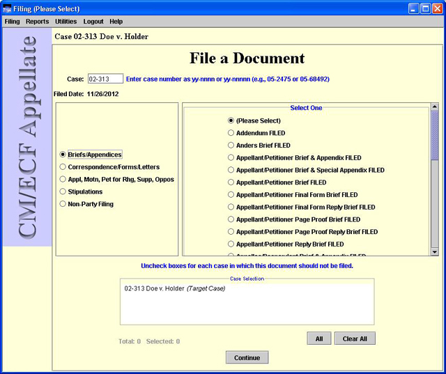 File a document screen