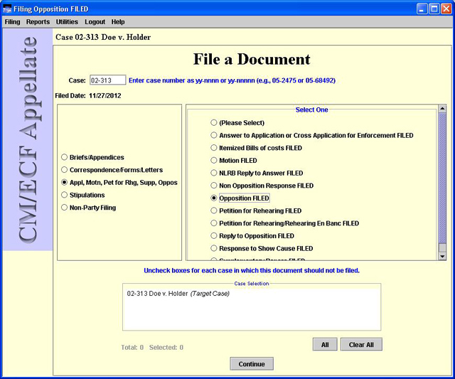 Completed File a document screen