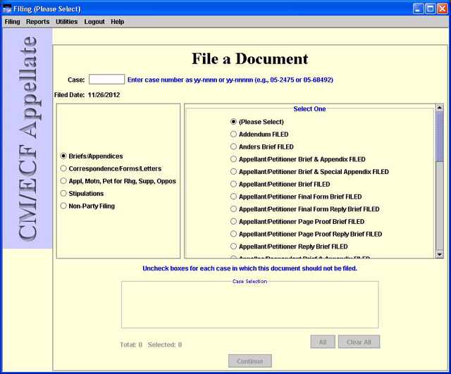 File a Document screen