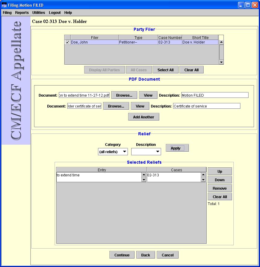 PDF Document area after clicking Add Another