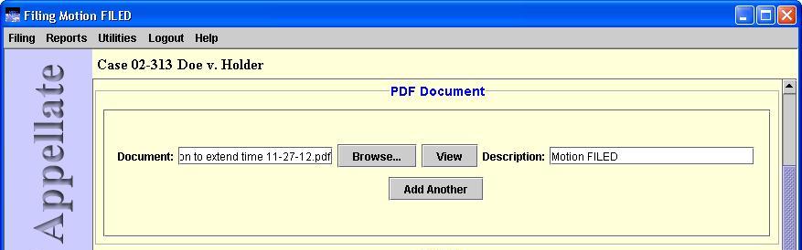 PDF document area with one document attached