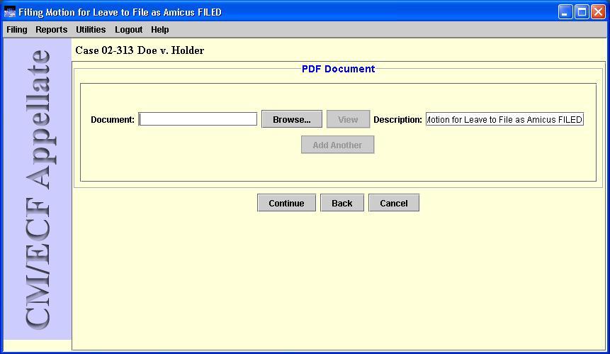 Filing category and type selected