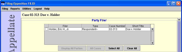 Party Filer screen