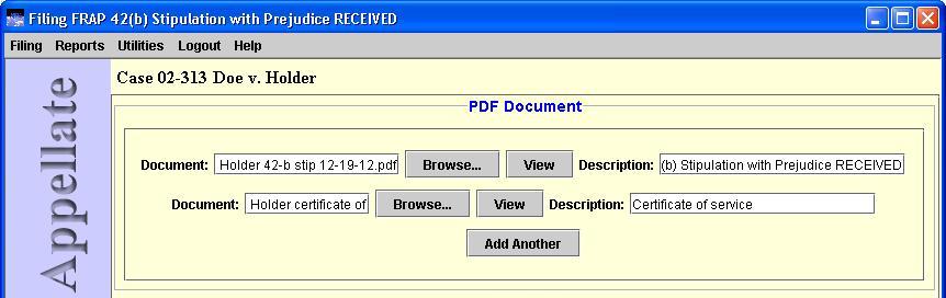 PDF Document area with two documents uploaded