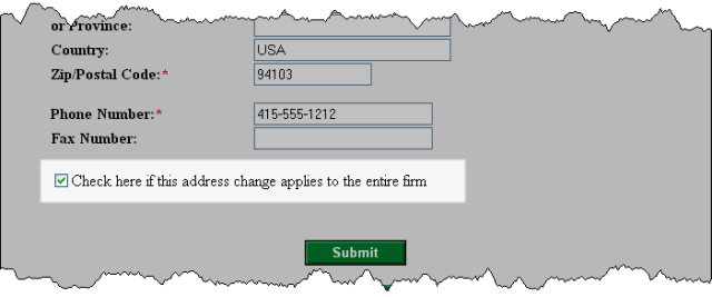 Checkbox to indicate that change applies to entire firm